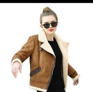Brown women's sheep skin winter jacket